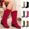 Bottes 2021 mode femmes mi-mollet neige fermeture éclair chaud Wedge Botas De Mujer grande taille femmes