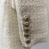 Weißer Tweed Blazer Frauen Sommer Casual Zweireiher Schal Halsband Dicke langes Büro Business Blazers Jacken 210525
