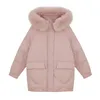 Winter White Duck Down Oversized Medium Long Jacket Women's Thickened Hooded Fur Collar Chic Causal Bread Coat 210520