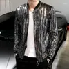 Mäns Jackor 2021 Sequined Bomber Jacket Men Glänsande Sequins Långärmad Glitter Zipper Coat Hip Hop Loose Night Club Stage Streetwear Coats1