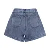 Sommer Mode Frauen Hohe Taille Taste Vintage Print Bein Jeans Shorts Casual Weibliche Lose Streetwear Denim 210629