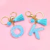 Cute Letter Keychains Tassel A-Z Initial Alphabet Resin Key Chains Rings Arylic Pendant Keyring Holder Charm Bag Accessories