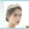 Jewelryvintage Mujeres Crystal Pearl Hairband Leather Flower Tiara Elegante Wedding Party Jewelry Girl Hair Aessories Bride Crowns Drop Deliver