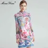 Robe de créateur de mode Printemps Robe pour femme Flare Manches Volants Belles robes d'impression Anime 210524
