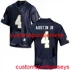 Gestikte heren vrouwen jeugd Notre Dame # 4 Kevin Austin Jr. Jersey Navy NCAA Custom Any Name Number XS-5XL 6XL