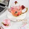 Red rose Enamel Crystal Flower Glass Teapot for and Cold Drinks Home Drinkware Office water kettle Tea set coffee pot 210813