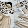 Fashion women's suit 2020 autumn and winter leopard print pullover long-sleeved casual sweater + trousers two-piece suit Y0625