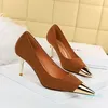 Euro-American Style Fashion Sexy Nightclub Slim Women's Shoes Stiletto High Heel Suede Sede Metal Metal Tee Bigtree