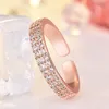 Double Two Row Cubic Zirconia Diamond Ring Band Finger Rose Gold Iced Out Rings Ajust￡vel para Mulheres Men Men Casal Engajamento J￳ias de moda Wed