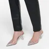 Sandálias femininas apontadas de ponta de ponta de strass cristal transparente transparente Sapatos de salto alto de salto alto slingbacks plus size 2022