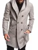 Men's Trench Coats Long Wool Overcoat Double-breasted Hooded Men Jacket Outwear