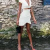 Womens V Neck Wrap Short Mini Dress Ladies Bodycon Summer Hollow Out Sexy Fashion Evening Party Dress X0705
