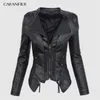 CARANFIER Herbst Frauen Pu Leder Jacke Faux Soft Mantel Kurze Design Reißverschluss Schlank Schwarz Motorrad 211130