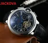 fly wheel Automatic Mechanical Watch Men Tourbillon Moon Phase Black Military Genuine Leather Sapphire Waterproof Sports Self-wind Fashion Wristwatches Gift