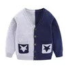 Mudkingdom Boys Cardigan Sweater Long Sleeve Buttons Cute Stars Colorblock Kids Knitwear 211106