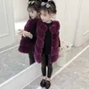 Cute Thick Warm Girls Artificial Fur Long-Vest Age for 3- 10 Yrs Baby Waistcoat Girl Kids Sleeveless Coats Fashion Children Vest 210818
