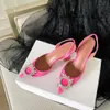 Amina Muaddi Begum Crystal-embelled Buckle Stain Pumps Shoes Spool Heels Sandaler Kvinnors lyxdesigners klänning sko kväll slingback sandal fabrikskor
