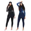 Muçulmano roupa de banho feminina modesto retalhos hijab mangas compridas esporte maiô 3 pçs burkinis islâmico usar maiô 4xl swim7891574