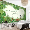 Пользовательские 3d росписи зеленое тропическое растение лесной цветок птица фото стена бумаги ресторан гостиной спальня телевизор фона дома декороды