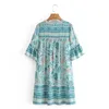 ファッション夏の渤海スタイルシックな花のプリントMidi Dress女性の休日のVネック緩い半袖ドレス女性vestidos 210508