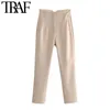 Traf Femmes Mode Poches latérales Couture Détail Bureau Porter Pantalon Vintage Taille Haute Zipper Fly Femelle Cheville Pantalon Mujer 210915