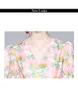 Fashion Girl Floral Dress Puff Sleeve High-end Bow Womens Summer Ruffle Dresses Noble Sexy Lady Printed Dresses