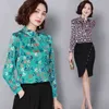 Fashion Silk Blouse Women Long Sleeve Tops and Autumn Print Turtleneck Plus Size Clothing 6490 50 210521