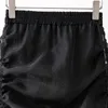 Jupe de cordon noire décontractée pour femmes élastique taille haute froncée jupes midi mince femme style de mode d'été 210521