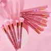 Bling 12pcs Rhinestone Hair Diamond Glitter con mango brillante Juego de brochas de maquillaje para mujeres