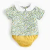 Été Bébé Fille Vêtements Enfants Filles Poupée Col Ensembles Floral T-shirt + Triangle Pantalon Vêtements Costume Enfants 210521