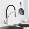 Brushed Nickel Rubber Kitchen Faucet Mixer Tap Rotation Pull Down Stream Sprayer Taps Cold Water Tap One Handle Kitchen Tap 210724