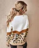 stickad pullover tröja kvinnlig vintage leopard print jumper höst vinter toppar casual mysig 210427