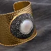 Bracelet GuaiGuai Bijoux Naturel Culture Blanc Coin Keshi Perle Or Couleur Plaqué Noir CZ Pour Les Femmes