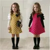 Robes de filles Mode Automne Manches longues Dots Motif Patchwork Vêtements avec mignon Bow Spring Enfants Costumes 210429