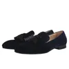 Marineblaue Samt-Männer-Quasten-Kleiderschuhe, Italien, rote Außensohle, Herren-Loafer, klassische Slip-on-Smoking-Hausschuhe