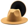 Beretten eenvoudig buiten lichtblauw met rode wol vilt jazz fedora hoed vrouwen wijd ramp Panama feest Trilby cowboy cap mannen gentleman7795189