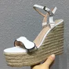 Designer Talons sandales Haute qualité Classiques femmes chaussure Cheville Wrap Boucle Sangle Plate-Forme En Cuir Souple Blanc Pente talon femmes sandale grande taille Chaussures 35-42