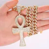 Catene Collana Ankh egiziana Fascino Ciondolo da uomo Catena di corda Chiave della vita Strass ghiacciato Gioielli hip hop cubani6744219