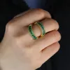 2021 Модные две полосы Desgin CZ Заполненное кольцо для золота круглый синий зеленый AAA CZ Каменные кольца для женских ювелирных изделий свадебный подарок