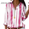 Jocoo Jolee Spring Summer Latch Tleeve Bawełniana bluzka Bluzka Kobiety Zamknij kołnierz luźną koszulę plus size damskie ubranie 210619