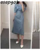 Été Vintage Plus Taille Bleu Manches courtes Col carré Coton Lin Robe Femmes Slim Lace Up Taille Tempérament Solide 210429