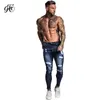 Gingtto мужские натягивает отремонтированные джинсы темно-синий хип-хоп проблемный супер тощий тонкий подходит удобный большой размер ZM34