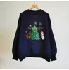 Dames Casual Trui Cartoon Pullovers Kerstboom Oversized Pull Jumpers Light Mouw Lovertjes Sneeuwpop Tops 210430