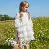 Children Girls Long Puff Sleeve Dress Baby Spring Pleated es for Cake Midi Tutu Kids Party Vestidos Q0716