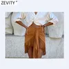 Zevenity vrouwen mode effen geknoopt zoom kwastje casual slanke rok faldas mujer kantoor dames rug rits chic mini vestido qun697 210621