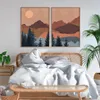Boho Soyut Peyzaj Nordic Posterler Ve Baskılar Terracotta Güneş Dağ Duvar Sanatı Tuval Boyama Hattı Günbatımı Resim Dekor Resim Sergisi