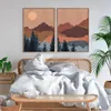 Boho abstrait paysage nordique affiches et impressions en terre cuite soleil montagne mur Art toile peinture ligne coucher de soleil photo décor Paint8642758