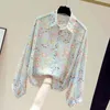 Jesień Koreański styl z długim rękawem Top Kobiety Floral Plus Size Luźna Szyfonowa Bluzka Cardigan Button Up Koszula Blusas 11596 210512