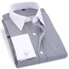 Высокое качество полосатые для мужчин французские запонки повседневные платья рубашки с длинным рукавам белый воротник дизайн свадьба смокинг рубашка 6xL 210628