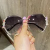 Sunglasses IENJOY Rimless Shinestone Women Cutting Lens Gradient Sun Glasses Female Diamond Zonnebril Dames